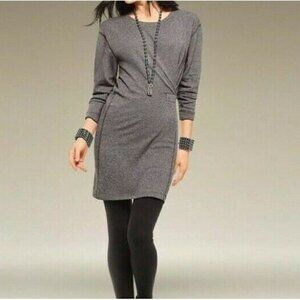 CAbi "Put on Dress" Long Sleeve Ruched Gray Stretch Mini Women's Large